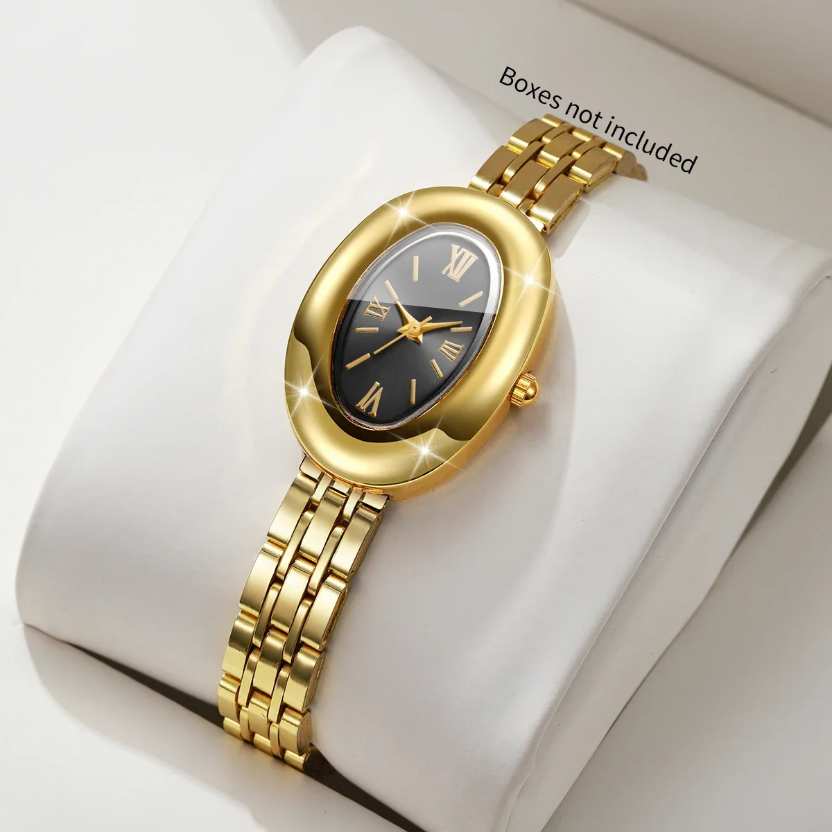 Fashion Black Oval Shaped Women Quartz Watch Golden Strap Ladies Wristwatches Relogio Feminino Clock Gift Without Box