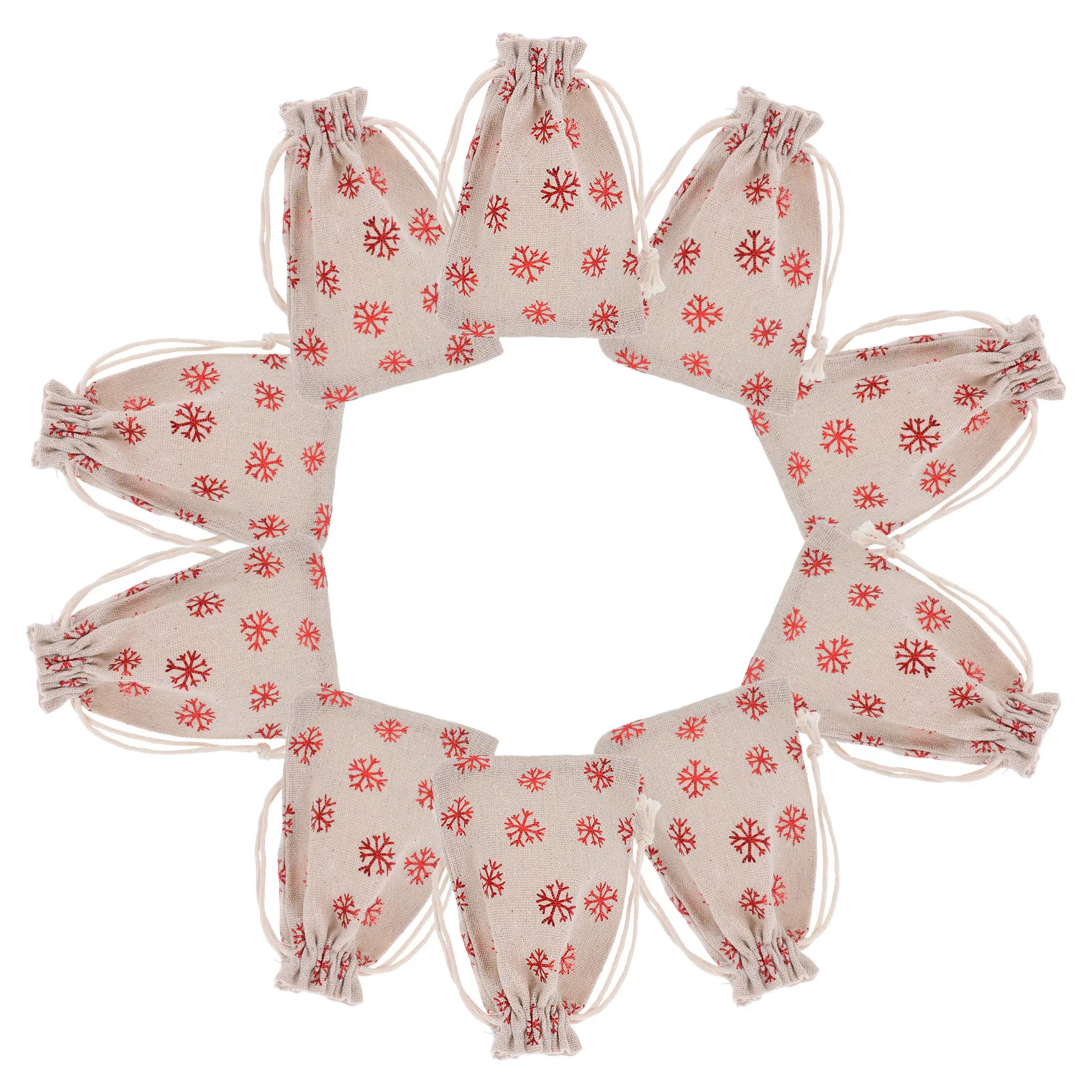

10Pcs Christmas Candy Pouches Snowflake Cotton Bags Drawstring Holiday Party Favor Small Fabric Wrapping Storage Bags