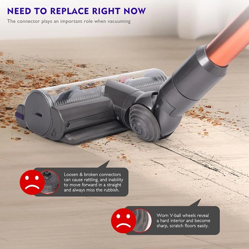 For Dyson V7 V10 V11 V15 Vacuum Cleaner Accessories 100W Direct Drive Suction Head Connector Adapter+V-Ball Wheel