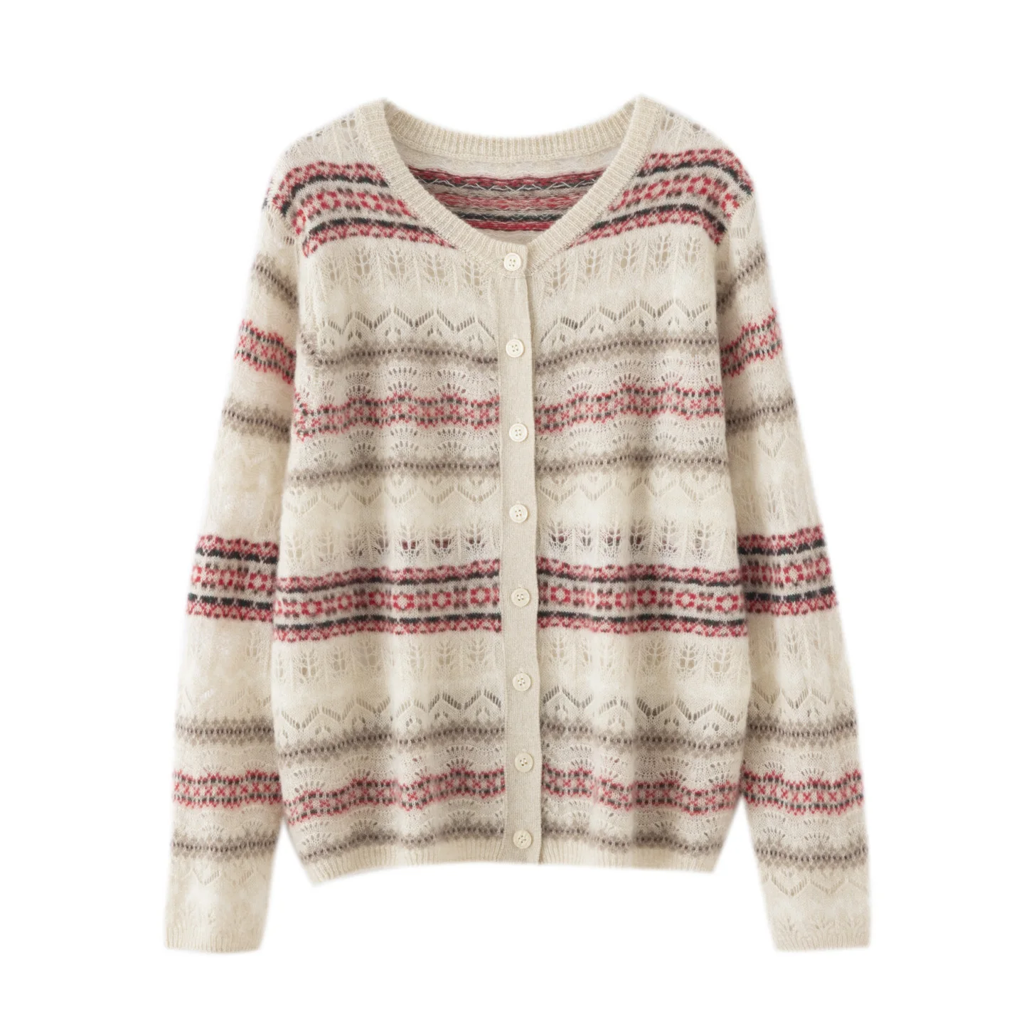 女性 O ネックカーディガンカシミヤセーターファッション中空ジャカード春秋冬 100% カシミヤニットルーズニット服