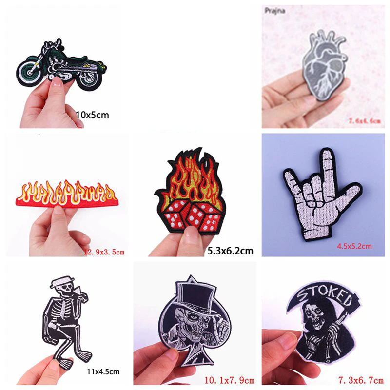 Prajan 10PCS Wholesale Punk Flame Patch Applique Stripes Embroidered Patches For Clothing Stickers Motorcycle Patches On Clothes image 5