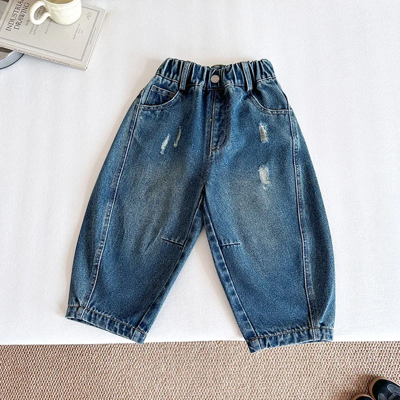 Kids Clothes Daily Jeans New Korean-style Stylish Slouchy Versatile Loose-fit Denim Pants Autumn Boys and Girls Long Pants