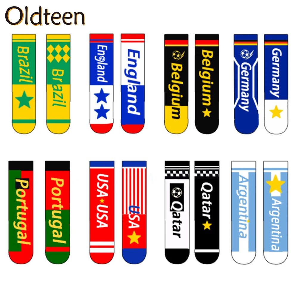 High Quality Combed Cotton Socks Brazil Germany USA Portugal Qatar Argentina Men Football Socks Couples Cartoon Street Trend Sox