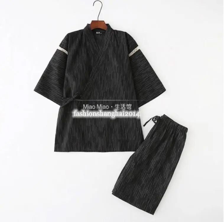 Men Japanese Style Customized Kimono Pajamas Suit Short-sleeved Shirt Pants Set Cotton Loose Fit