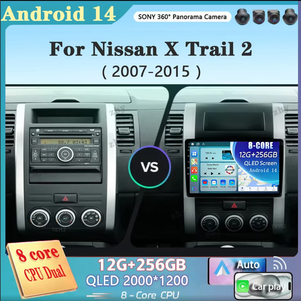 Android 14 Carplay Auto Car Radio For Nissan X - Trail X Trail 2 T31 2007-2015 Multimedia Video Player Navigation No 2din 2 din