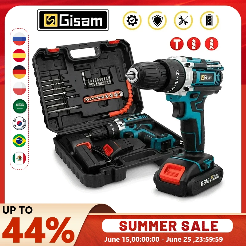Gismis-destornillador de impacto con batería, taladro inalámbrico multifuncional, herramienta eléctrica, 25 + 3 ajustes de torsión, destornillador eléctrico de 2 velocidades