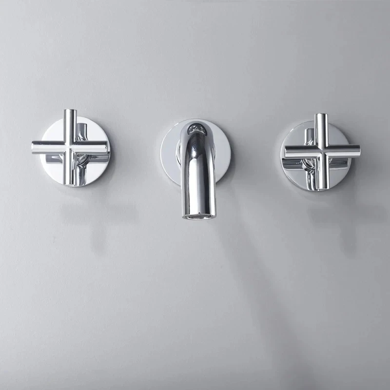 

Brass Double Handle Wall Mounted Bathroom Faucets Sink Faucet Cold And Hot Water Taps Basin Mixer Golden Concealed Tap