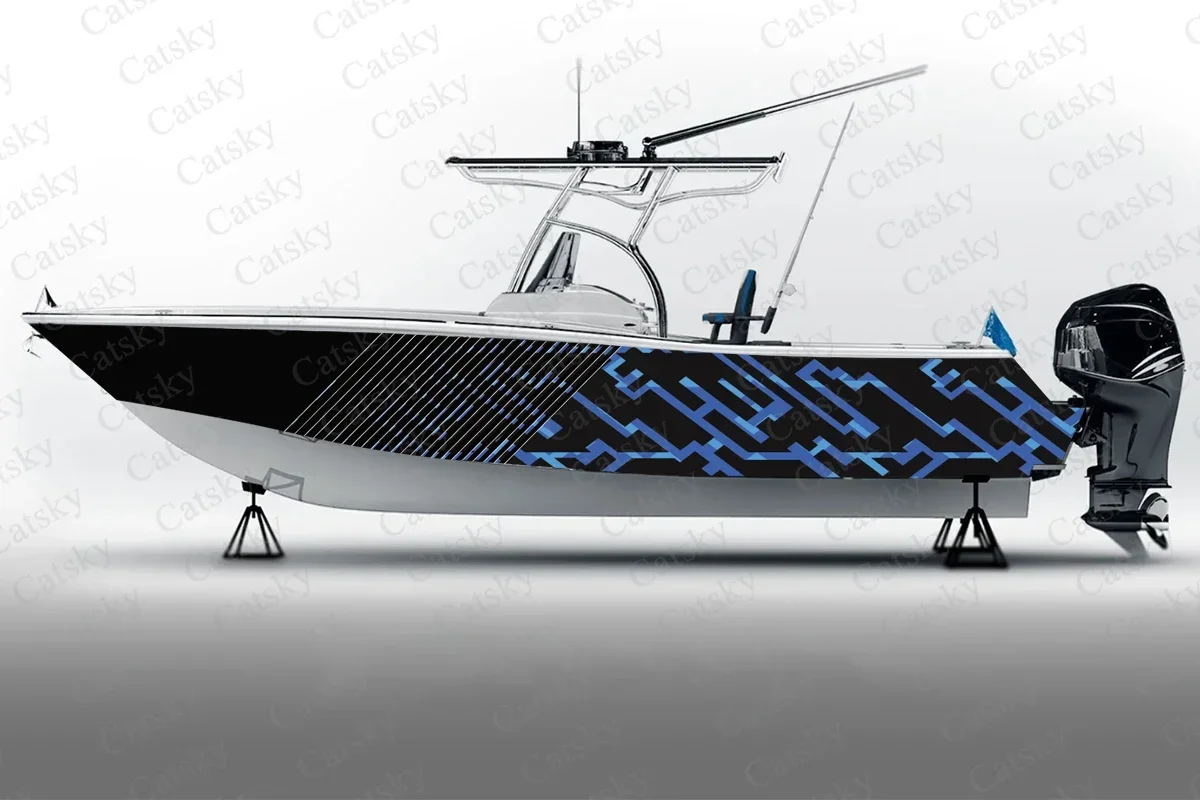 Abstract Colorful Circuit Line Irregular Unique Boat Sticker Vinyl Ship Pontoon Deck Boat Fishing Decorative Pontoon Boats Decal