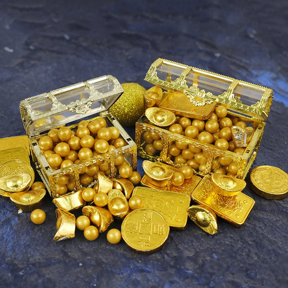 

5Pcs Treasure Chest Cake Topper Golden Transparent Plastic Decorations Birthday Party Baking Craft Reusable Home Decoration