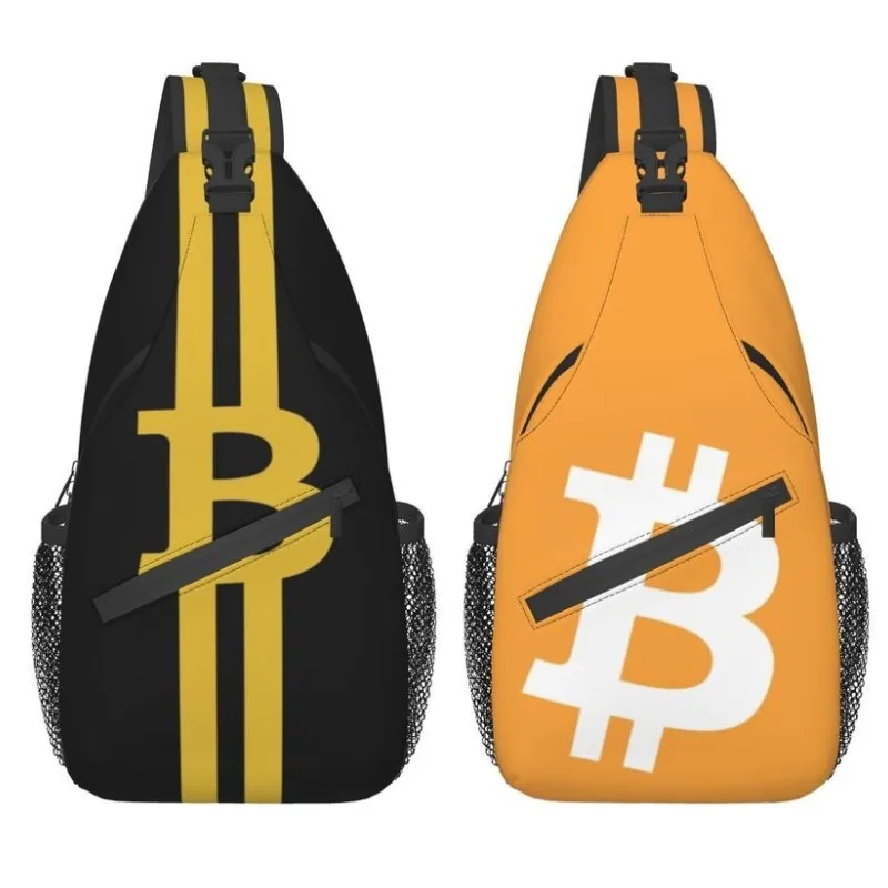 Blockchain Digital Currency Bitcoin Sling Chest Crossbody Bag Men Casual BTC Cryptocurrency Shoulder Backpack for Hiking