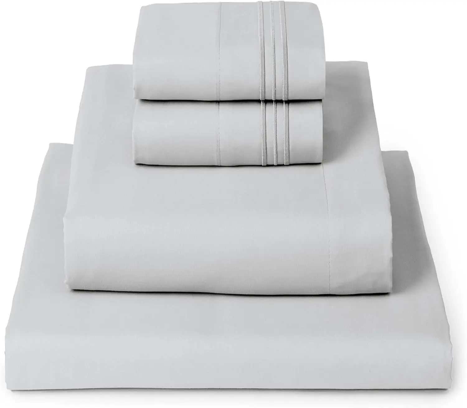 

California King Sheets Set - 4 PC Luxury Bedding, Extra Soft, Cooling, Wrinkle & Stain Resistant (Light Gray)