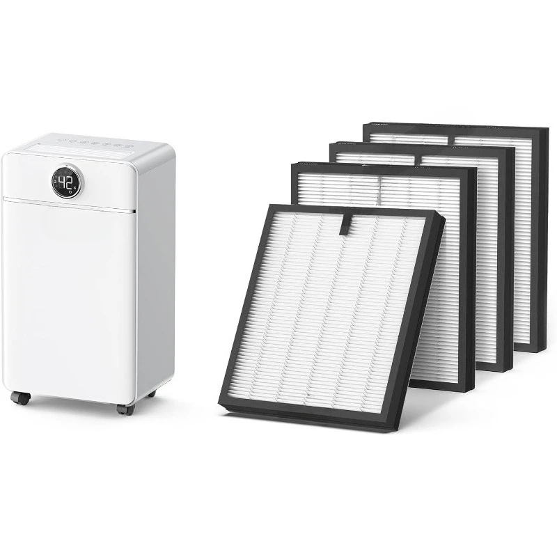 Deshumidificador para paquete de sótano con paquete de 4 filtros de repuesto HY4866 True HEPA
