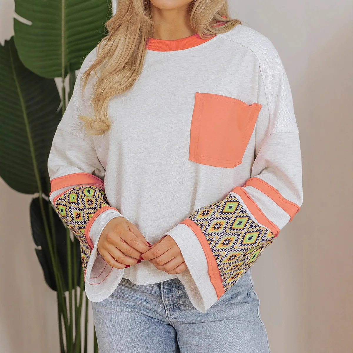 Casual Versatile Multi-color Printed Sweatshirt for Women 2025 Autumn New Pullover Round Neck Long Sleeve Top for Women
