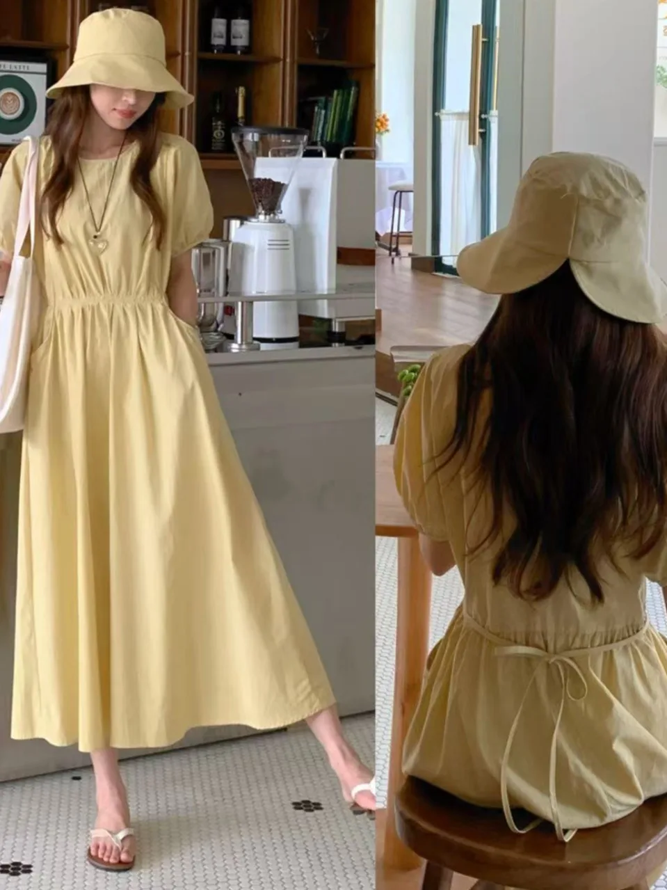 

Корейский Sle Gentle Dstring Double ket Color Summer New Age Reduction Плиссированный Bubble Sve Long Dr для женщин
