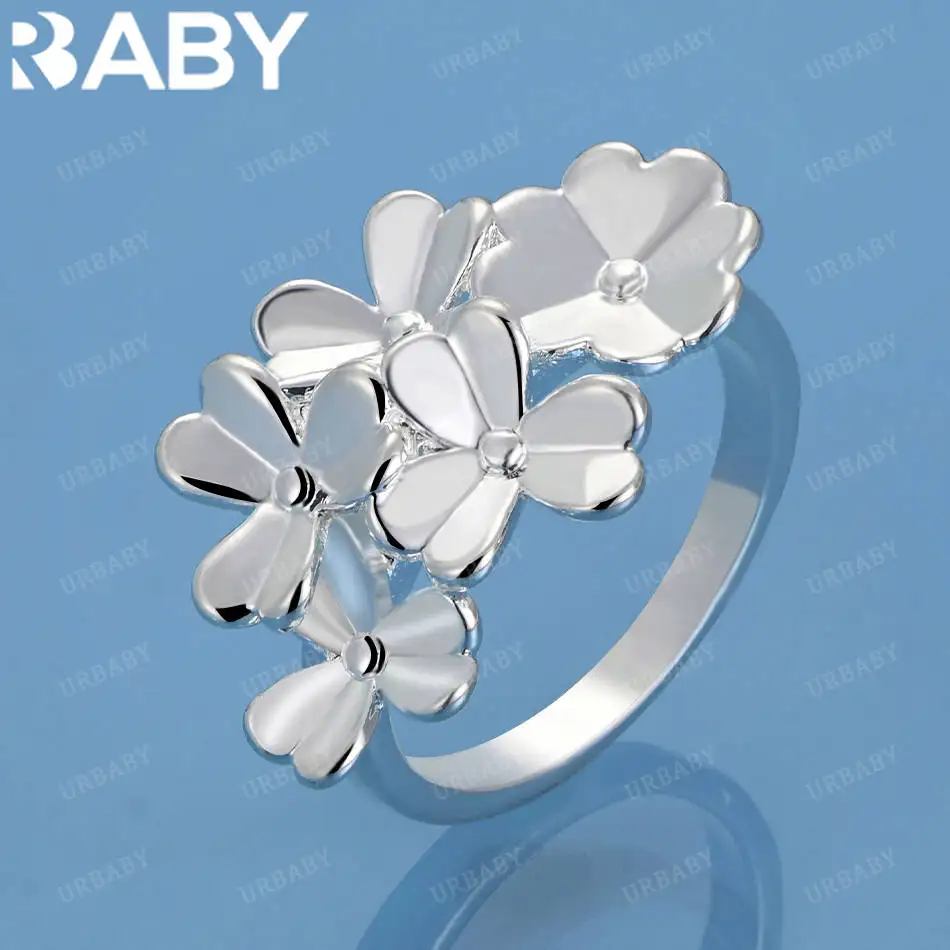 

URBABY 925 Sterling Silver Size 7-10 Flowers Ring For Women Grace Jewelry Trend Fashionable Birthday Party Gifts