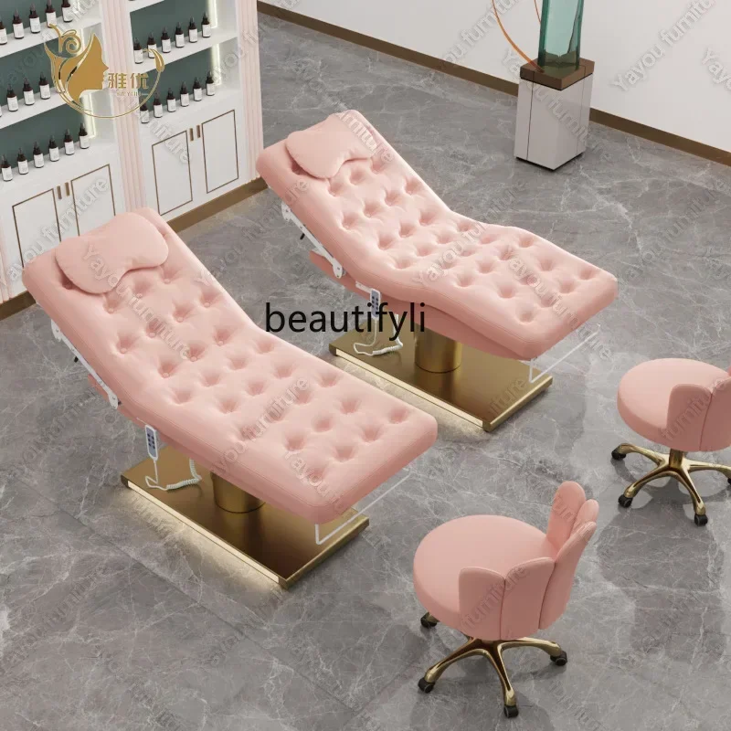 

smt14 ss newNew Electric Beauty Bed Beauty Salon Golden Base Massage Facial Bed Eyelash Tattoo Bed
