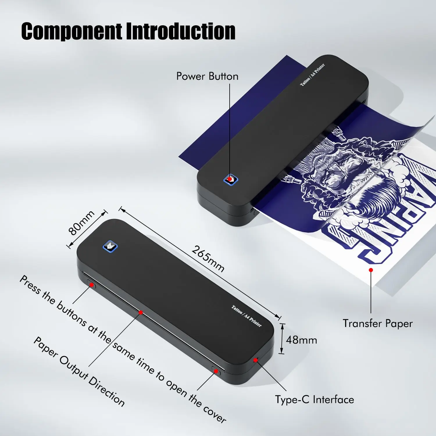 D80 Wireless Bluetooth Tattoo Printer Tattoo Artist & Beginners Stencil Transfer Thermal Printer Compatible with Smartphone & PC