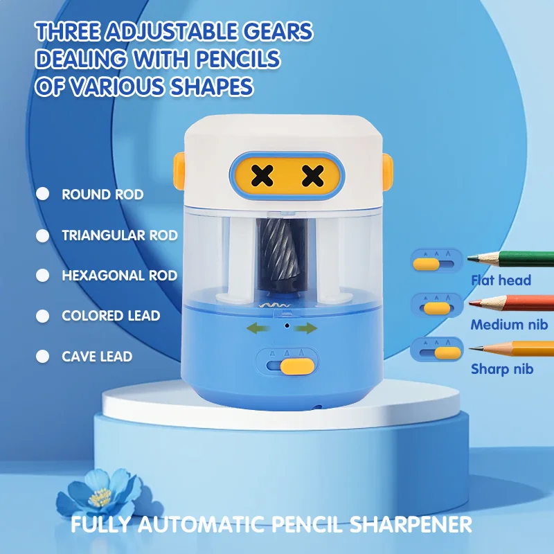 Fully Automatic Pencil Sharpener, Auto in & Out, Rechargeable Hands-Free Electric Pencil Sharpener for Colored Pencils 6.9-8mm