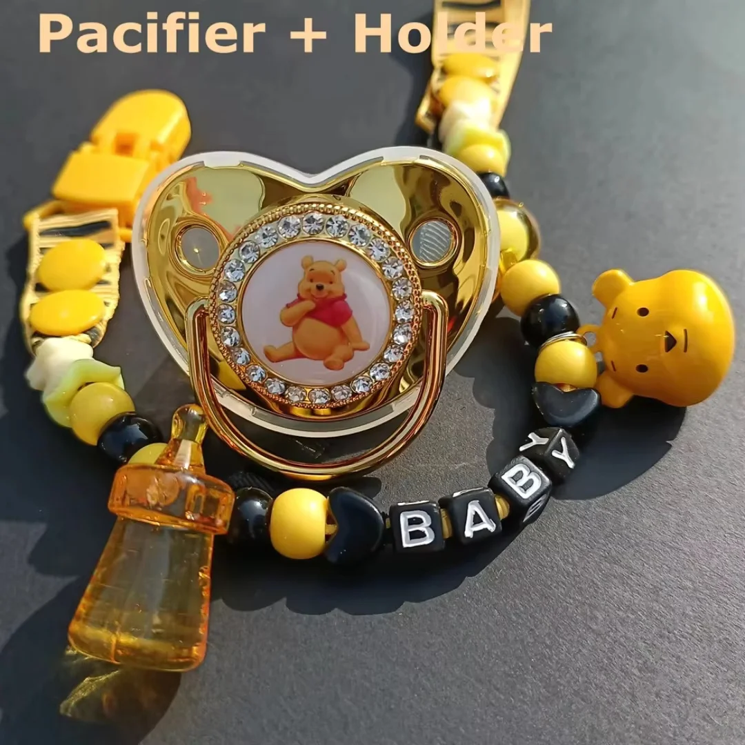 Produtos para bebês meninos e meninas chupeta e clipe de chupeta personalizado sem bpa silicone bebê mamilo ouro flash bebê falso 0-24m