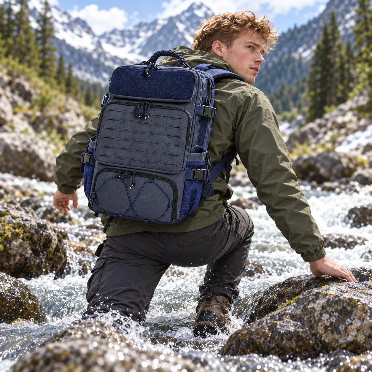 Large Capacity Tactical Backpack Waterproof Wear Resistant Multifunctional Outdoor Hiking Storage Bag