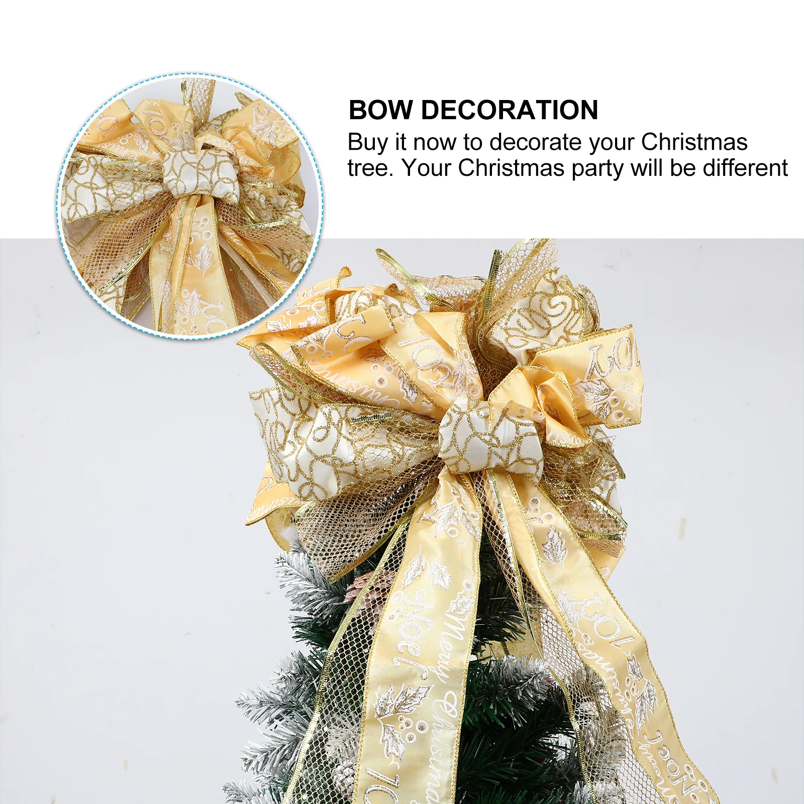

1pc Christmas Tree Bowknot Xmas Decor Treetop Ornament Holiday Treetop Decor Adornment Festive Decoration Party Supplies