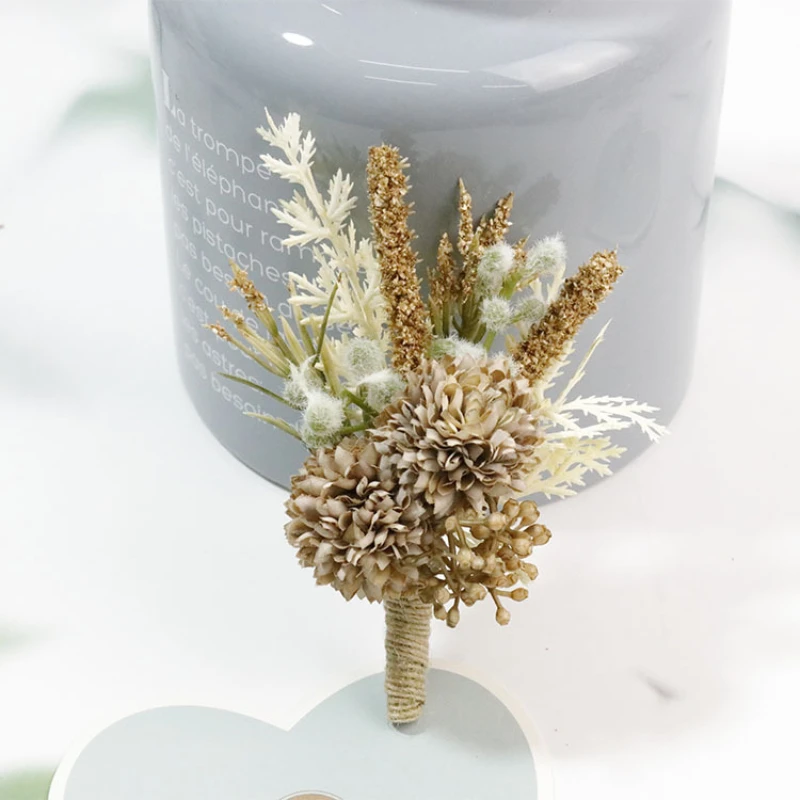 Fleurs de poignet uniques, corsage et boutonnières de mariage faits à la main, broche, fleur artificielle, pour mariée et marié, pour demoiselle d'honneur