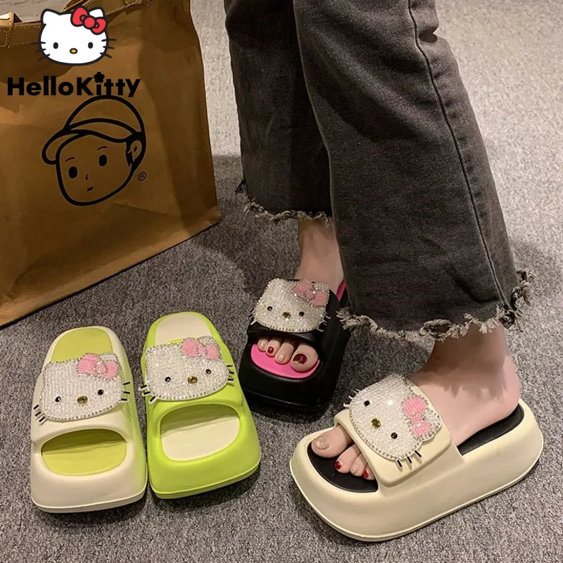 Sanrio Hello Kitty New Luxury Platform Shoes Women Summer Outdoor Fashion Sandals Y2k Female Korean Versatile High Heel Slippers