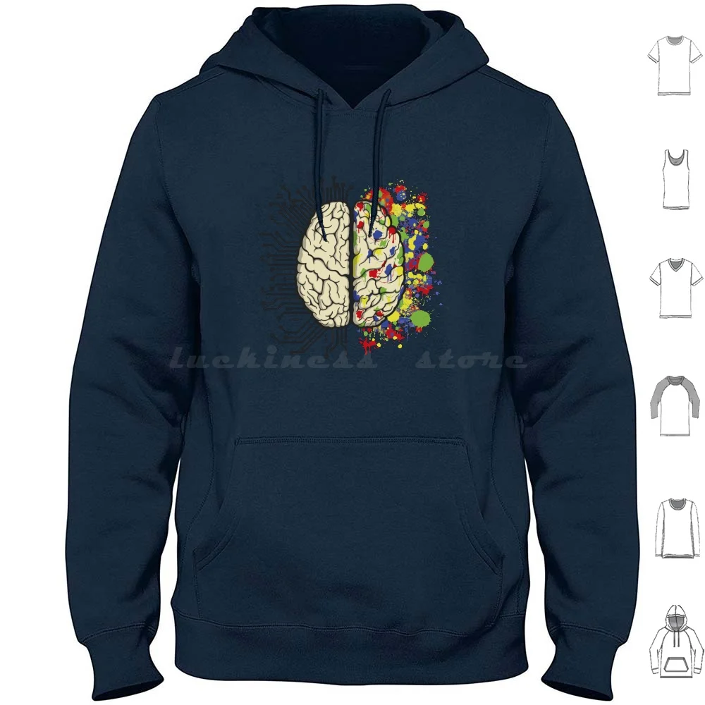 Cpu Brain Hoodies Long Sleeve Brain Human Cpu Chip Heart Circuit Electrical Electronic Colour Color Colorful Artistic