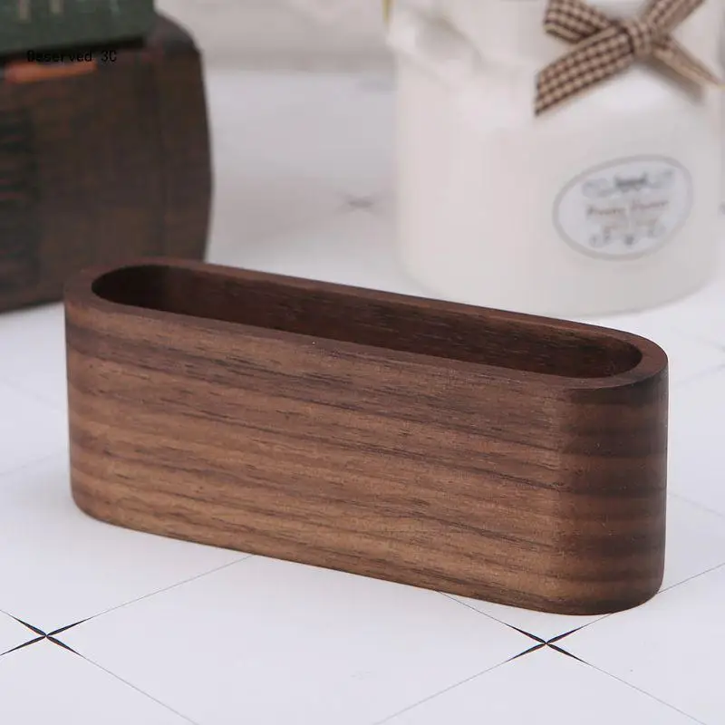 Wooden Table Business Card Display Stand Memo Holder Storage Box Walnu