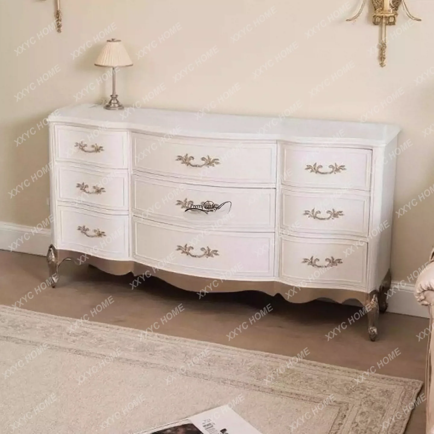 Bucket cabinet country solid wood carving flower locker antique drawer storage cabinet living room TV cabinet dining side