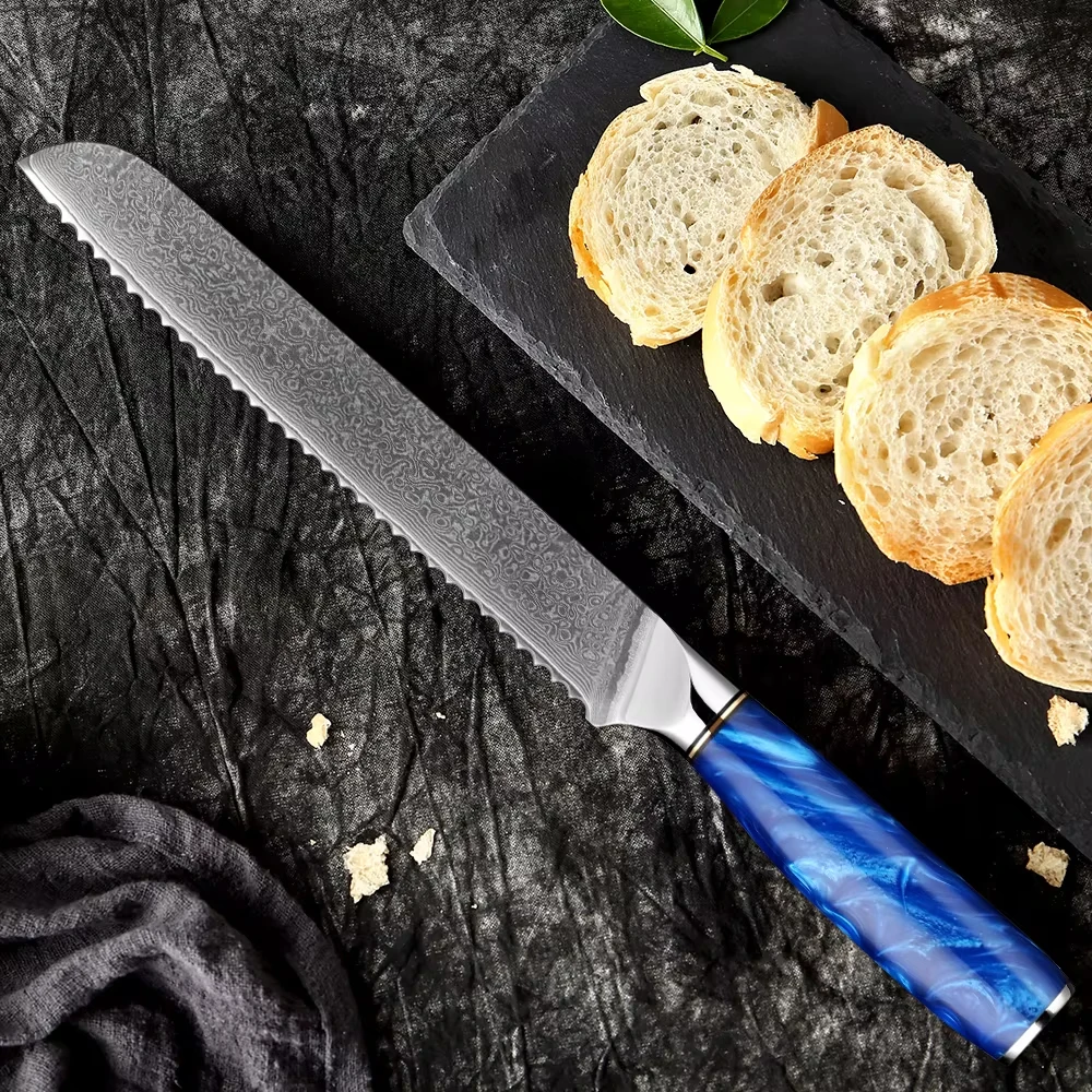 

XITUO 8 Inch Pro Bread Knife Japanese Damascus Steel, Ergonomic Resin Handle,Premium Kitchen Knife for Slicing,Baking,and Pastry