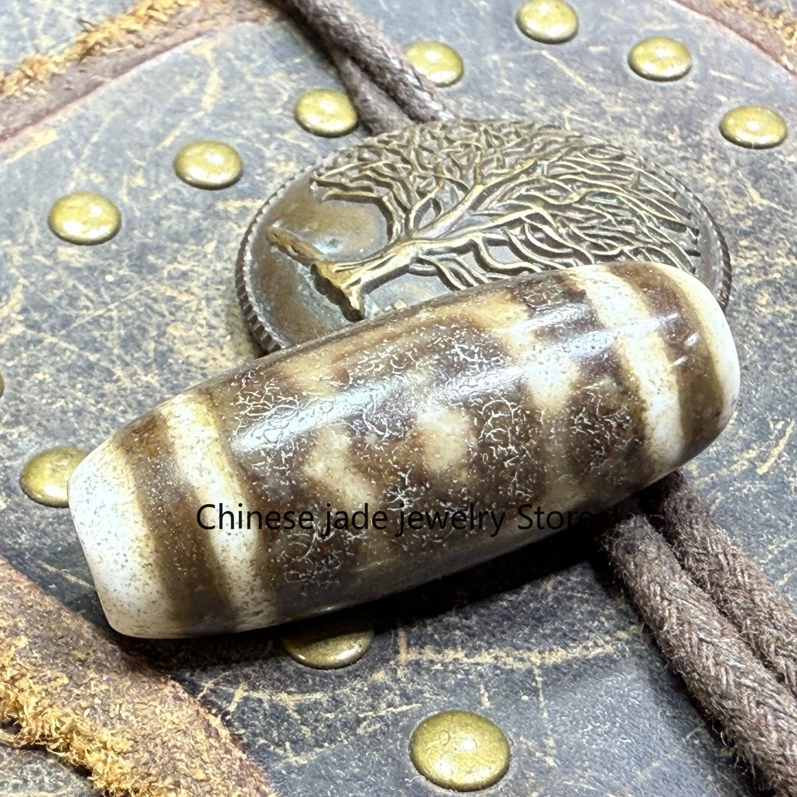 Ancient Tibetan DZI Beads Old Agate Divine Bird Totem Amulet Pendant 36mm #3079