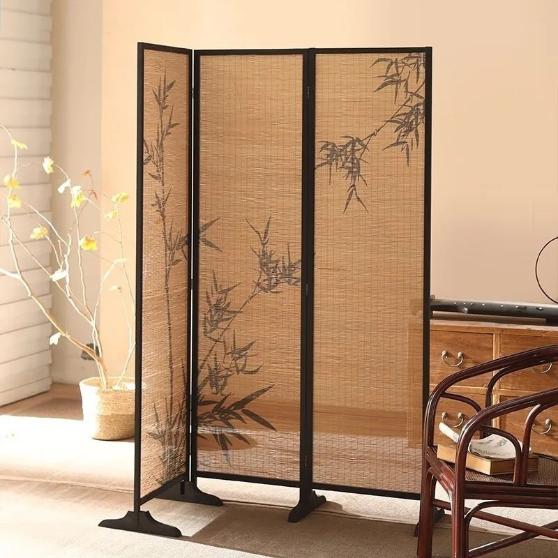 tea room partition bamboo weaving living room  wind bamboo shadow folding solid wood screen partition living room block