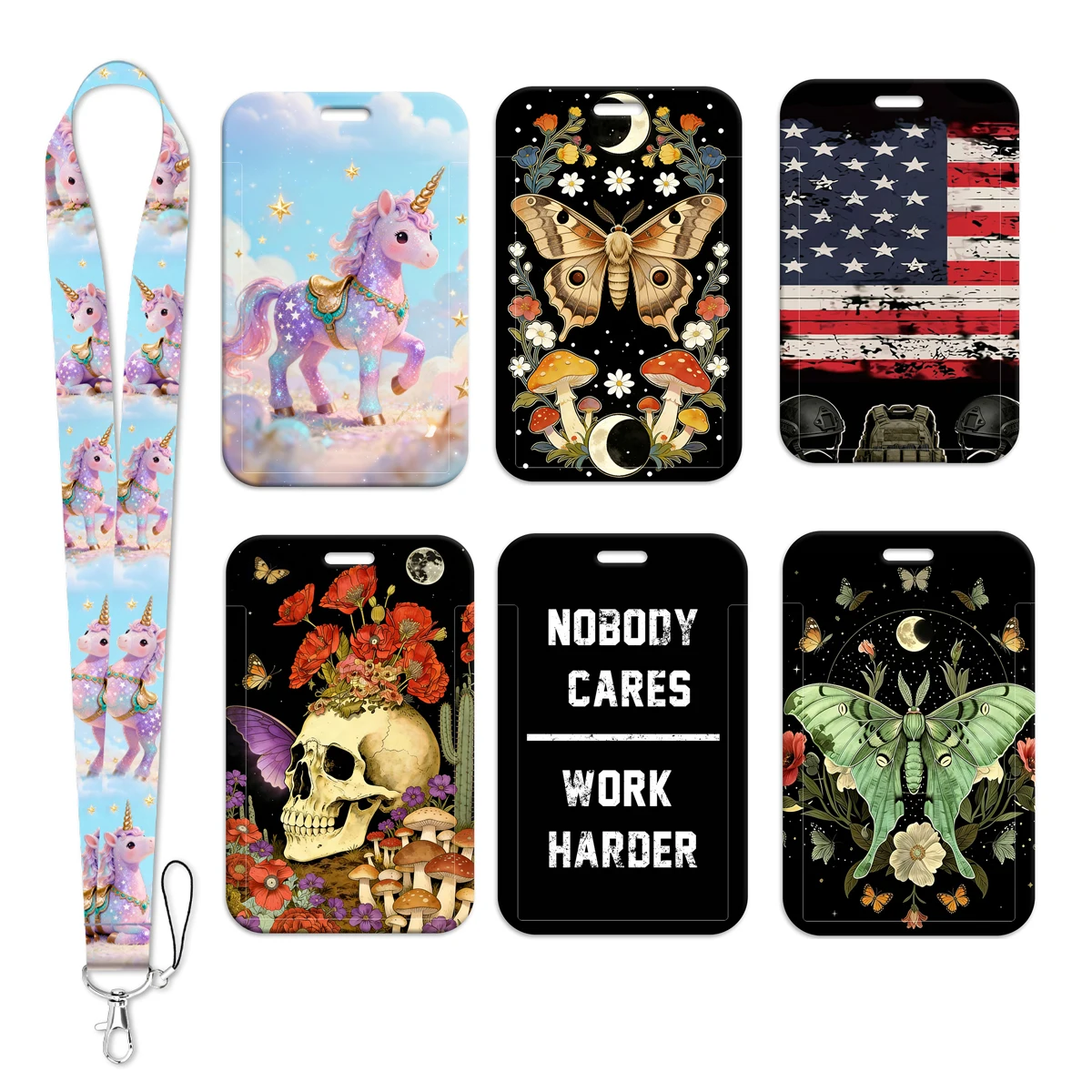 Moth Skull Flag Card Holder Punk Lanyard Neck Strap for Key ID Card Phone Straps Hang Rope Key Ring Holder Accessories Gift