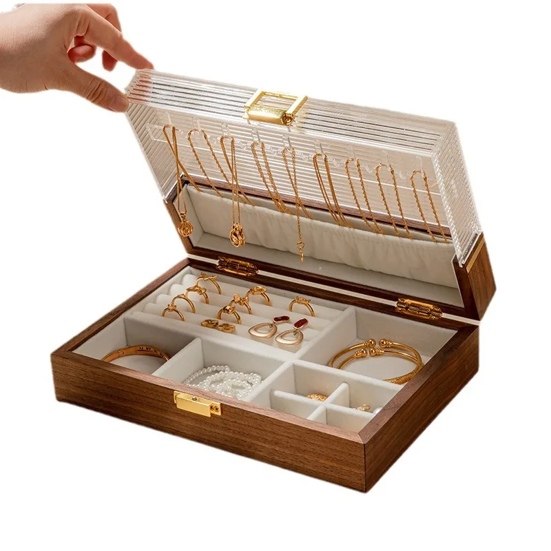 

jewelry box, high-end exquisite wooden necklace ring storage box, new acrylic .
