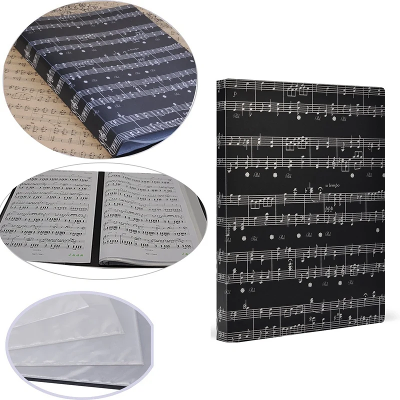 黒いプラスチック製の楽譜ファイル紙収納フォルダー、ドキュメントホルダー、空のファイル、a4サイズ、40ポケット