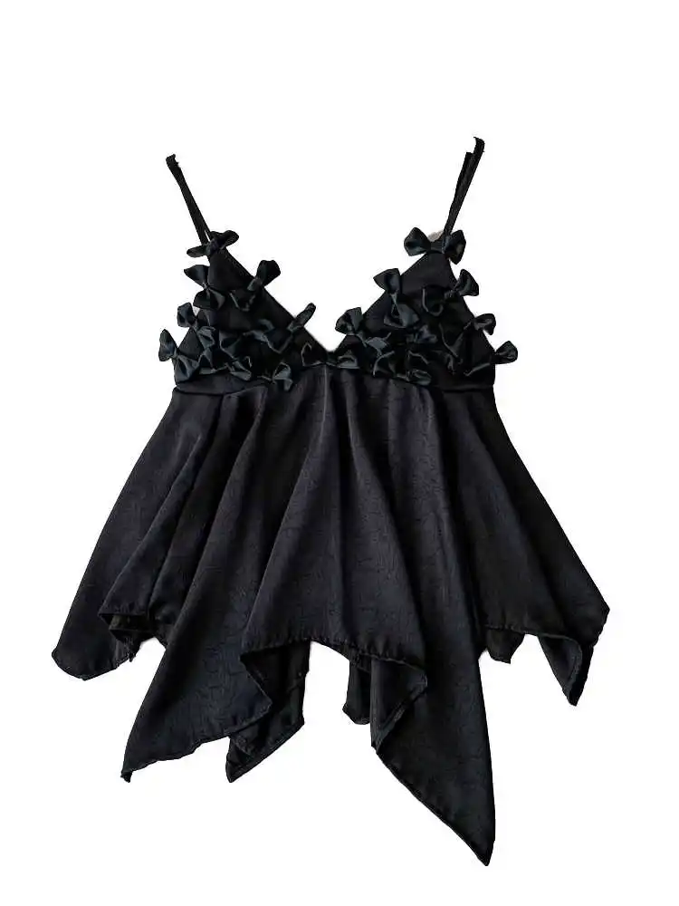 ผู้หญิงสีขาวBow Crop Top Vintage Y2k Camisoleปิดไหล่ไม่สมมาตรรัดตัวTopเสื้อกั๊กTank Top 2000Sเสื้อผ้า 2025