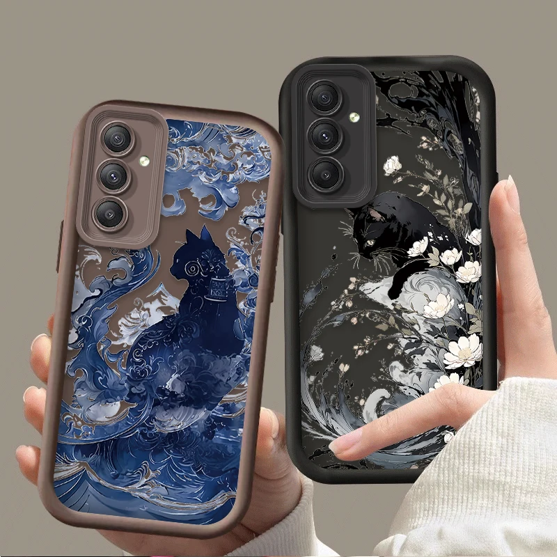 Oil Painting Artistic Cat Phone Case For Samsung Galaxy A14 A15 5G S21 S22 S23 S24 FE Plus Ultra A25 A35 A52 A53 A54 A55 Cover - náhled 2
