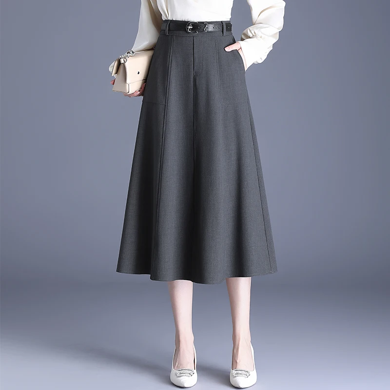 

Юбка миди А-силуэта с высокой талией для женщин, модная, для повседневной носки, весенняя, из полиэфирного волокна, с подкладкой, длиной до колена