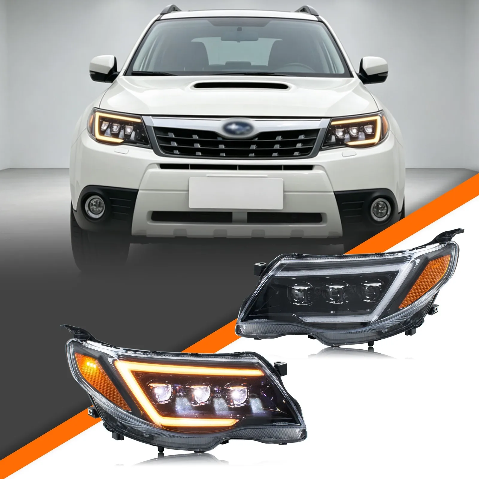 LED Headlights for Subaru Forester 2009-2018 DRL Projector Sequential Turn Signal Front Lamps Assembly