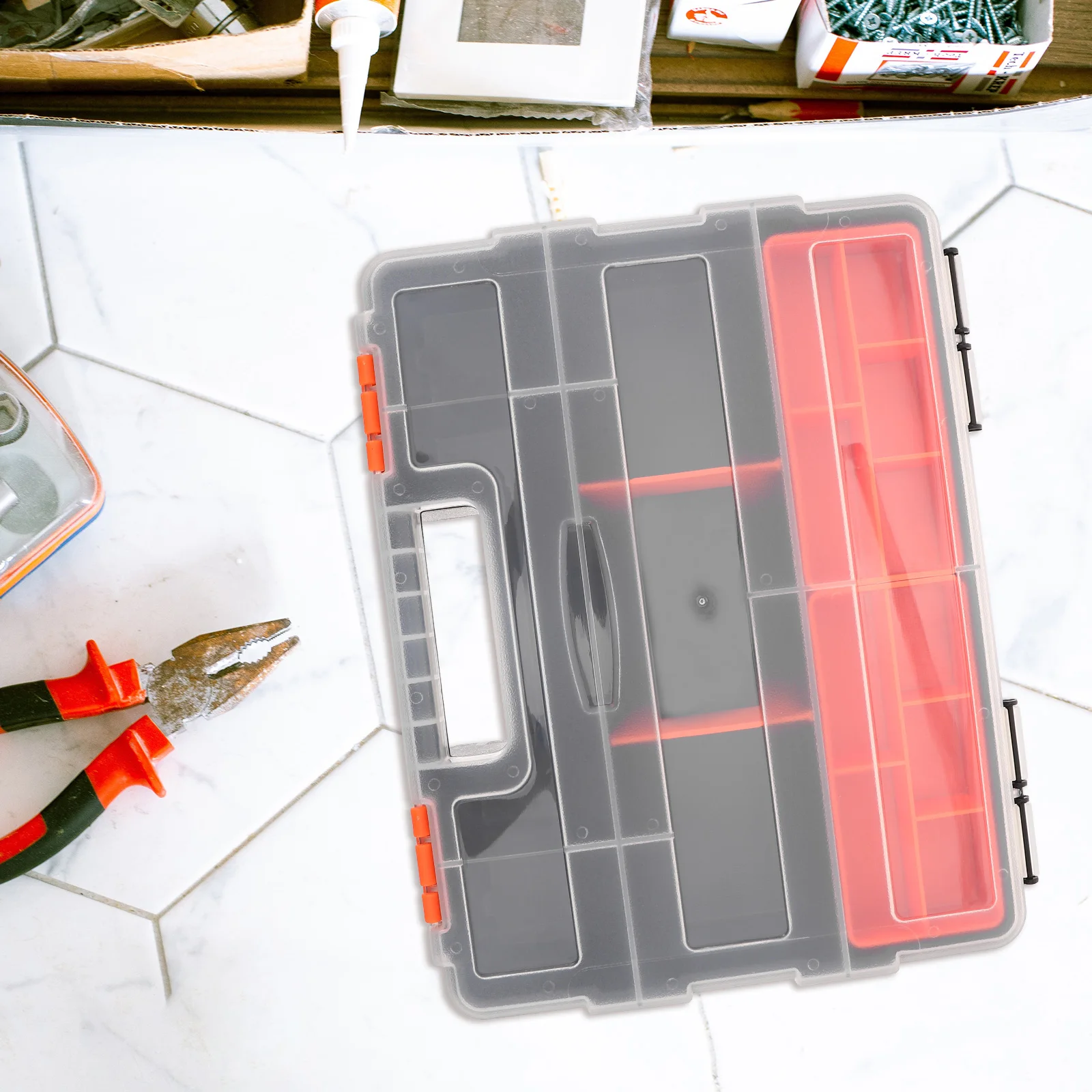

Small Parts Organizer Box Multi-Grid Tool Storage Container Plastic Durable Portable Garage Closet Shed Vehicle