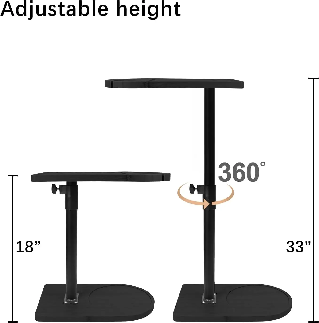 360° Rotatable Sofa Tray Table For Couch Arm - Height Adjustable End Table For Bed Or Chair With Phone & Tablet Slots