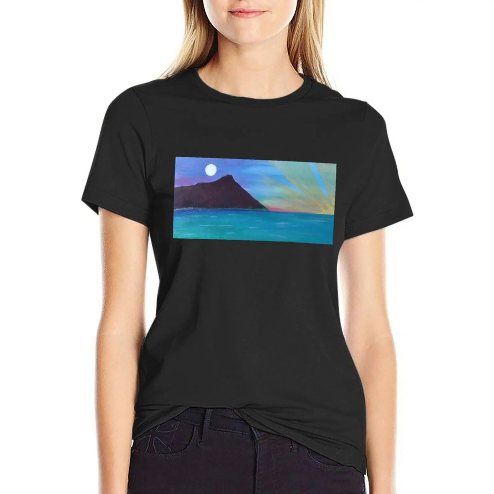 Moon Rise and Sunset Near Diamond Head T-Shirt quick drying quick-drying plus sizes cotton t shirts Women