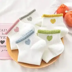 Women Socks Spring Summer Cartoon Socks Kawaii Heart Cute Female Soft Cotton Harajuku Short Socks Girls Ankle Socks Meias Sox