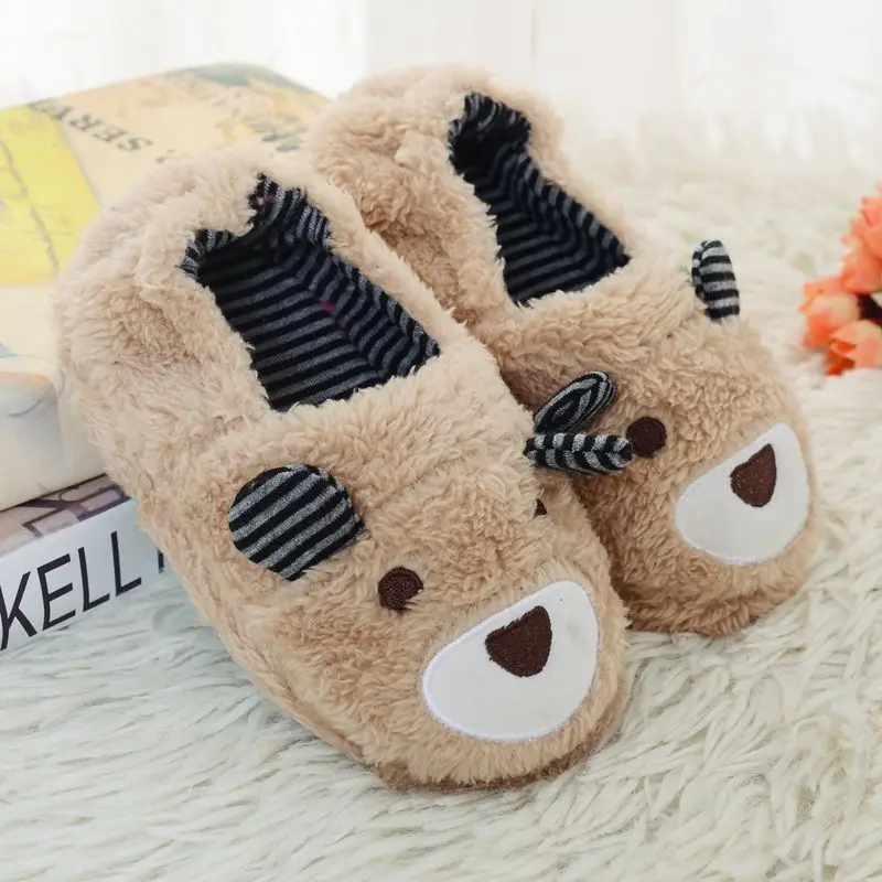 Fashion Toddler Boy Slippers for Winter Baby Loafers Plush Warm Cartoon Bear Rubber Sole Children Home Shoes Kids House Footwear