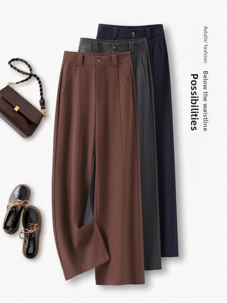 

High Waist Straight Leg Pants Women's Casual Wool Spring Autumn New Style Drapey Wide Leg Pants Korean Style Commute