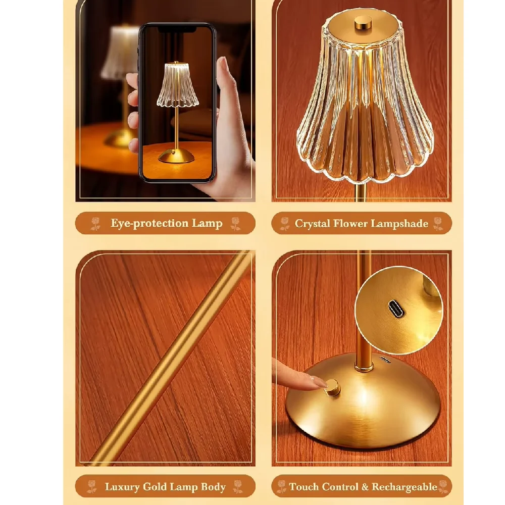 Table Lamp LED Touch Sensor Desktop Night Light Rechargeable Reading Lamp for Restaurant Hotel Bar Bedroom Decor Valentine's Day image 6