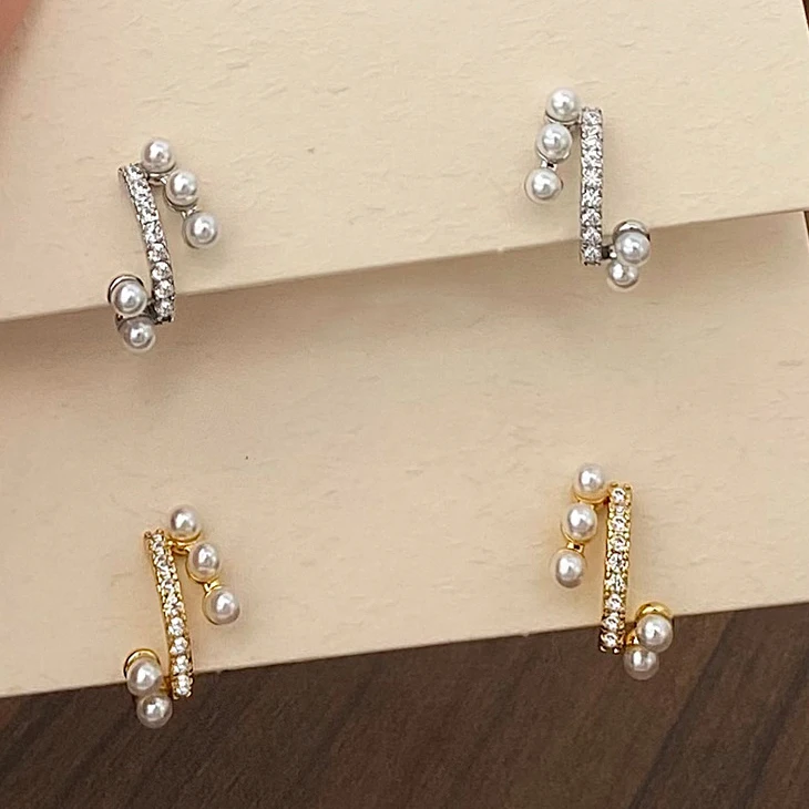 

PONYKISS 925 Sterling Silver Zircon Pearl Geometric Stud Earrings for Women Minimalist Trendy Fine Jewelry Accessories