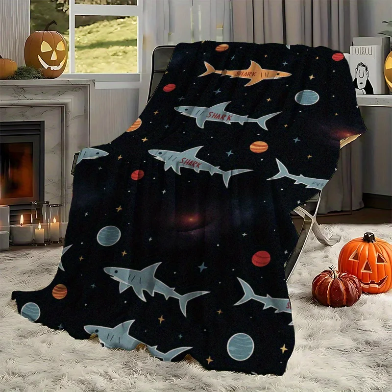 Minimalist Nordic Marine Fish Fleece Blanket, Orange Blue White Aquatic Animal Cozy Cover for Living Room Office Rest Camping