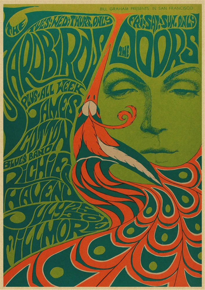 The Doors Jim Morrison Vintage Retro rock band music Guitar Matte Poster Wall Sticker Home Decora wall decor